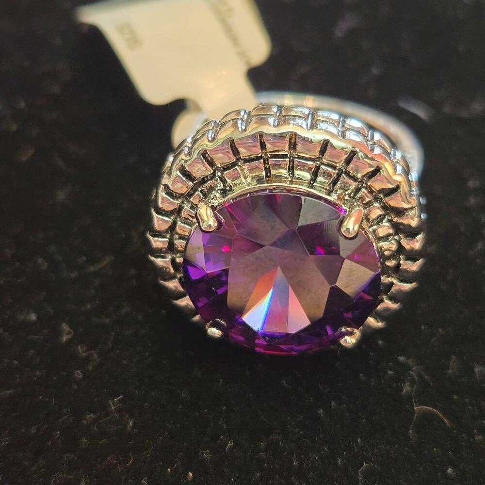 NEW Faux Amethyst Stone Fashion Ring Silver Tone Size 7